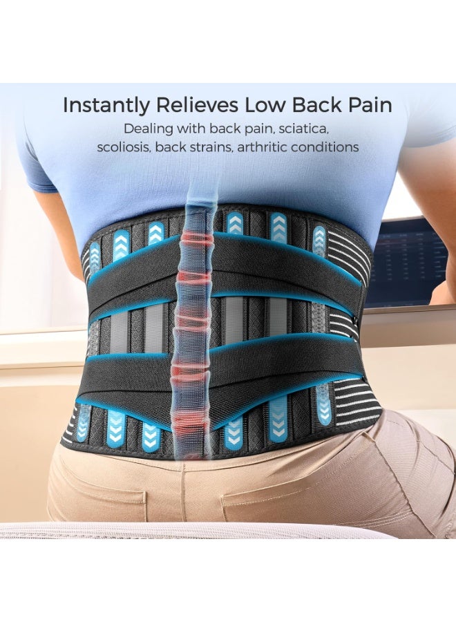 أحزمة الظهر لتخفيف آلام أسفل الظهر مع 6 دعامات، حزام دعم ظهر قابل للتنفس للرجال/النساء للعمل، حزام دعم قطني مضاد للانزلاق مع شبكة بـ16 فتحة لعلاج العصب الوركي (L) - Image 3